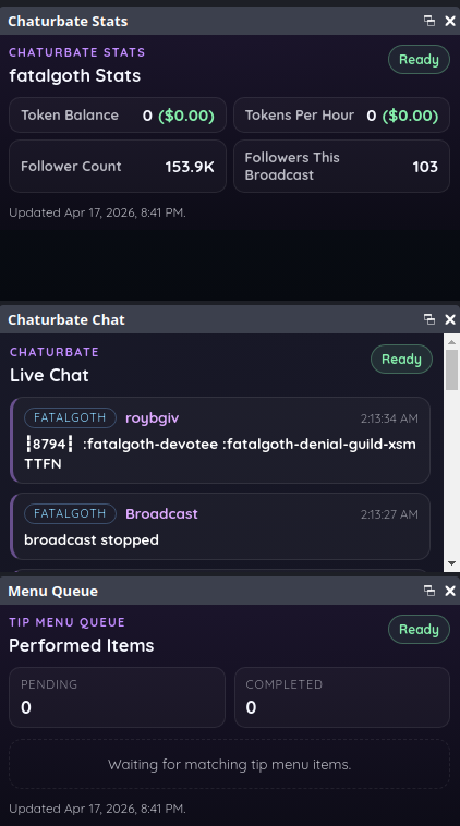 Cammodelkit browser docks shown inside OBS