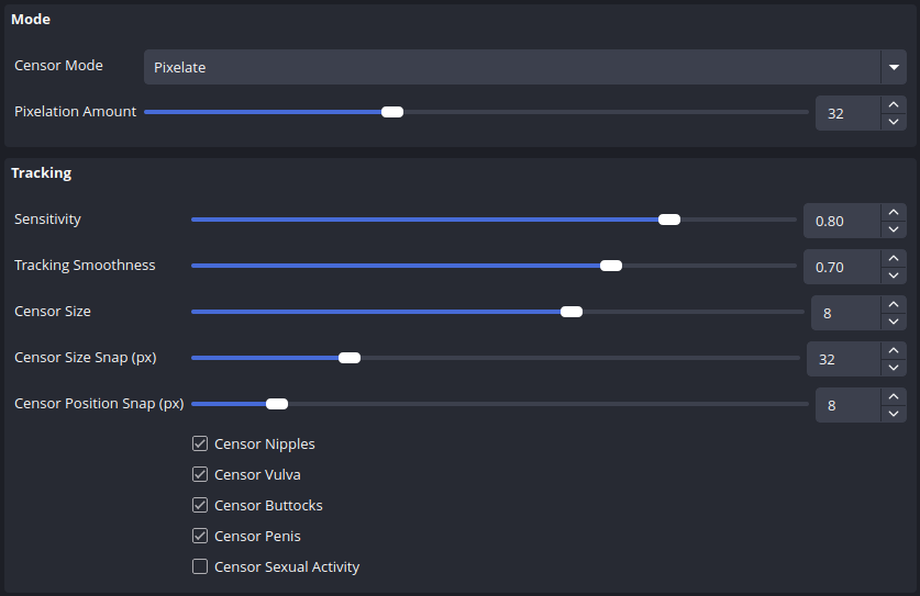 OBS settings for the CamModelKit Peepshow filter